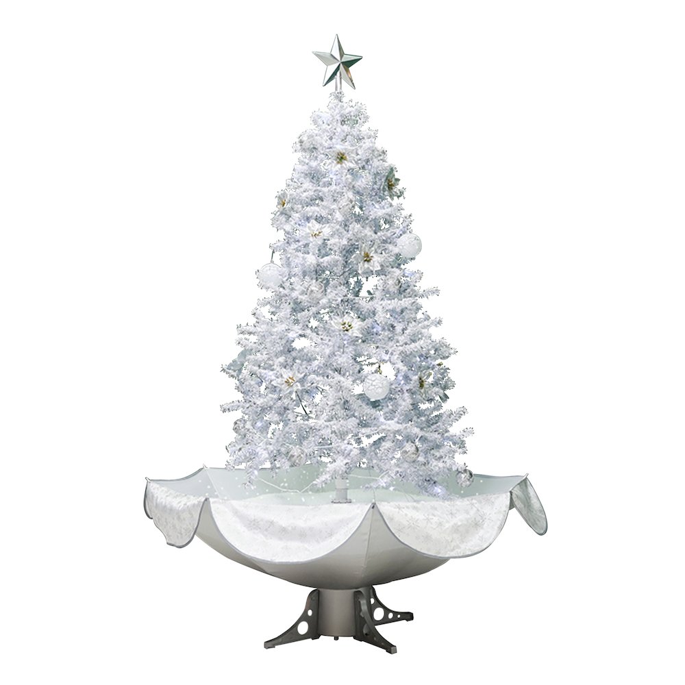 Musical Snowing Artificial White Tinsel Christmas Tree - 6' - White LED Lights. Picture 1