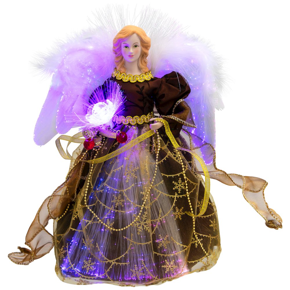 Color Changing Fiber Optic Christmas Angel Tree Topper - 12" - Brown. Picture 2