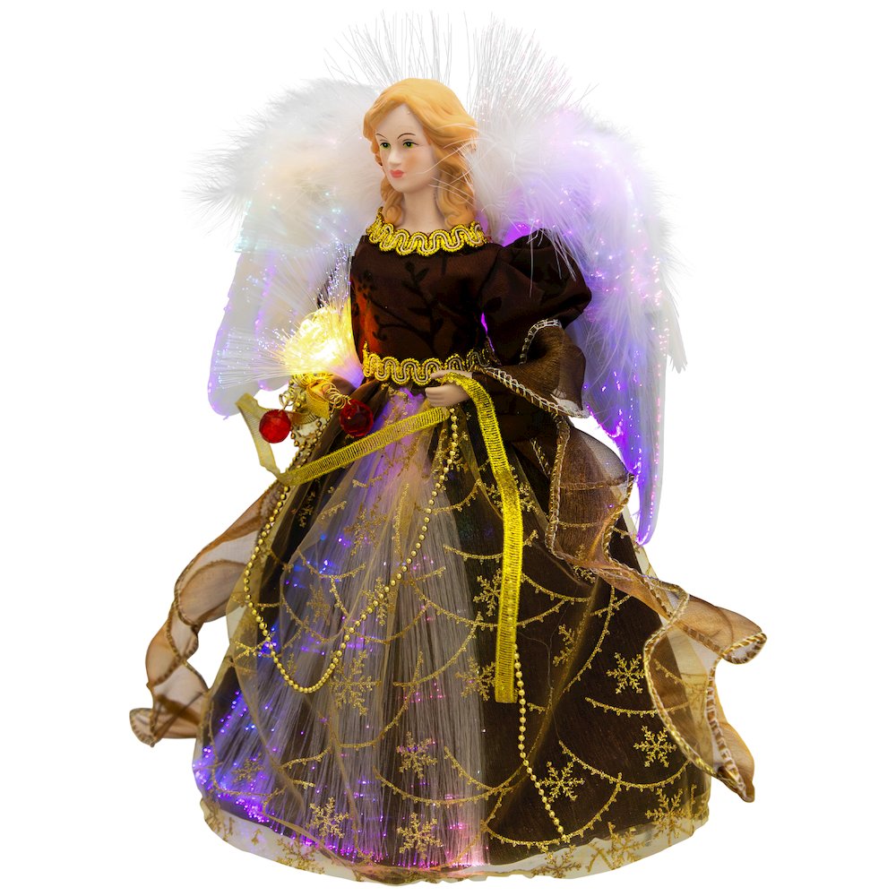 Color Changing Fiber Optic Christmas Angel Tree Topper - 12" - Brown. Picture 5