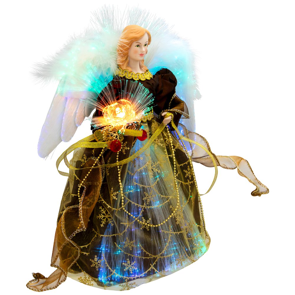 Color Changing Fiber Optic Christmas Angel Tree Topper - 12" - Brown. Picture 4