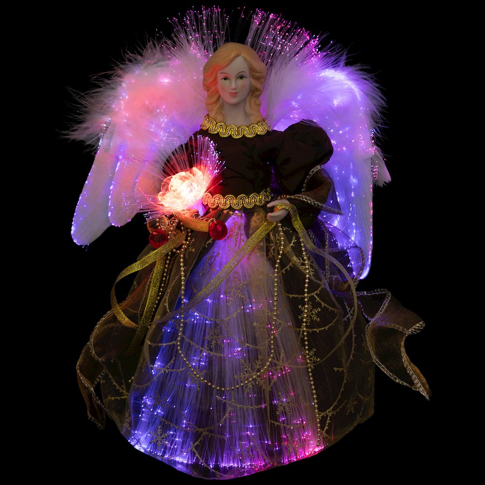 Color Changing Fiber Optic Christmas Angel Tree Topper - 12" - Brown. Picture 3