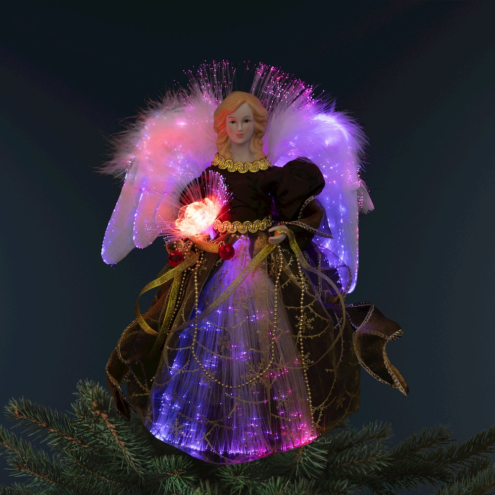 Color Changing Fiber Optic Christmas Angel Tree Topper - 12" - Brown. Picture 1