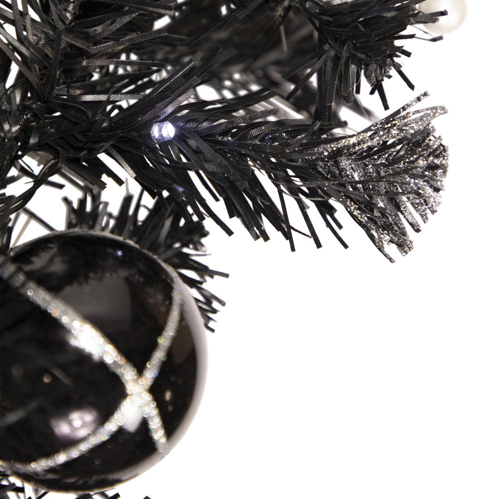 9' x 6" Decorated Black Pine Artificial Christmas Garland Cool White LED Lights. Picture 3