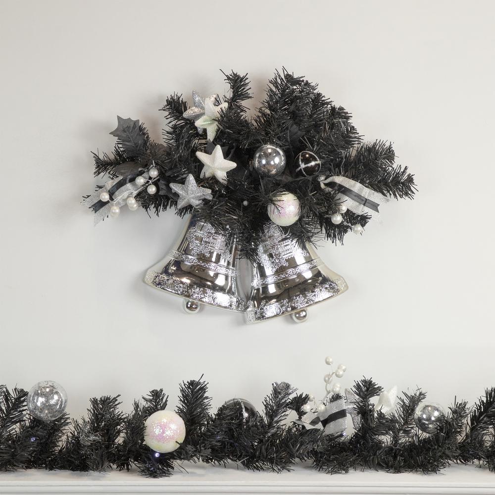 9' x 6" Decorated Black Pine Artificial Christmas Garland Cool White LED Lights. Picture 2