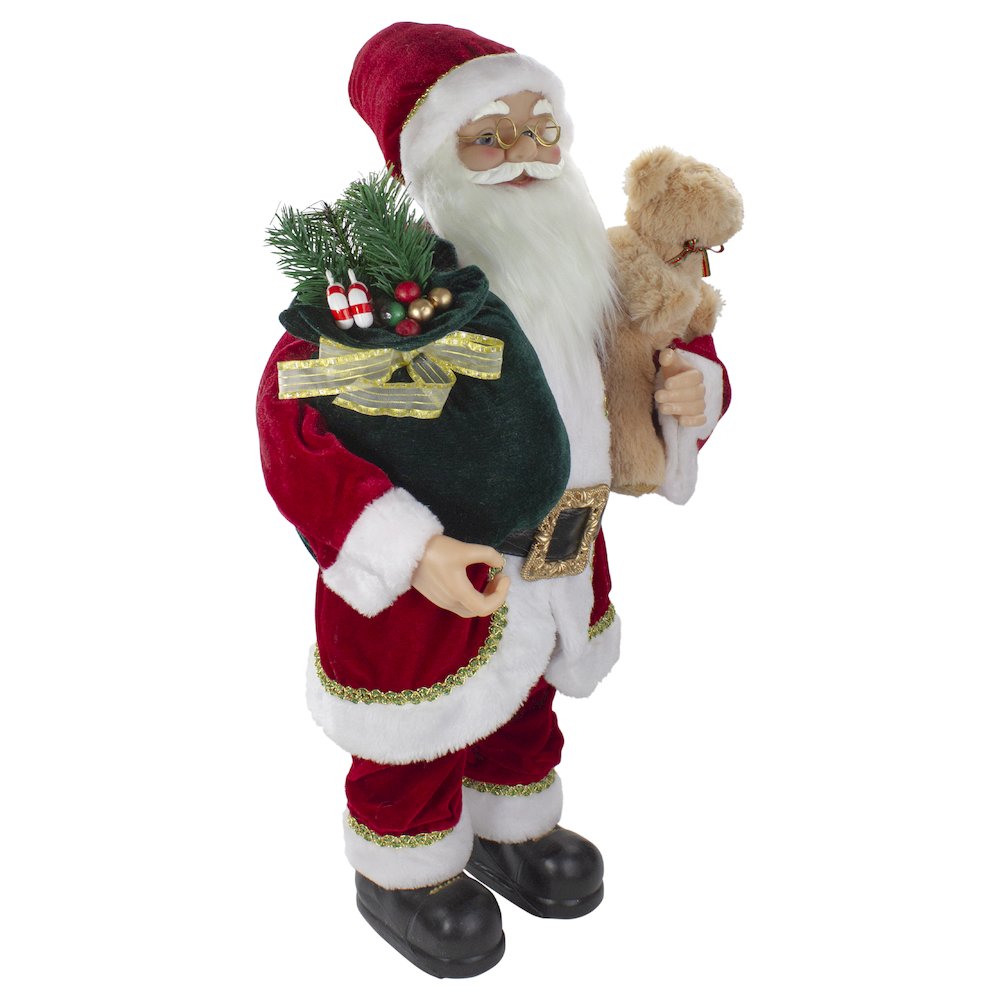 2' Standing Santa Christmas Figure with a Plush Bear. Picture 3