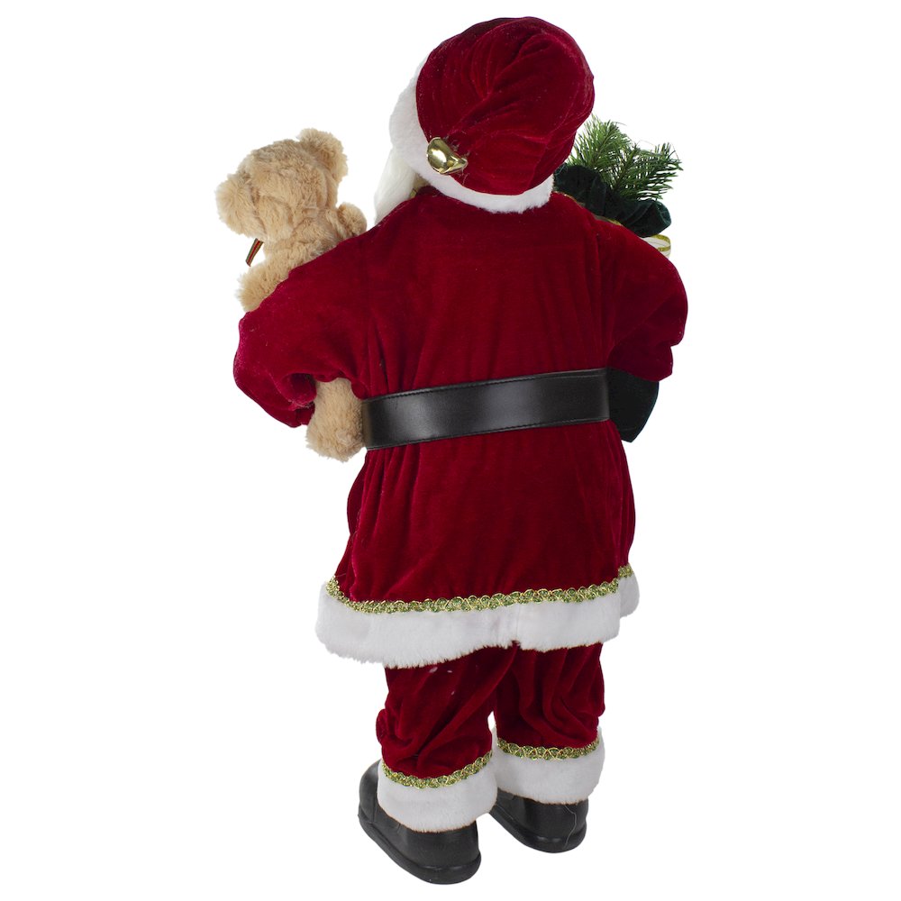 2' Standing Santa Christmas Figure with a Plush Bear. Picture 5