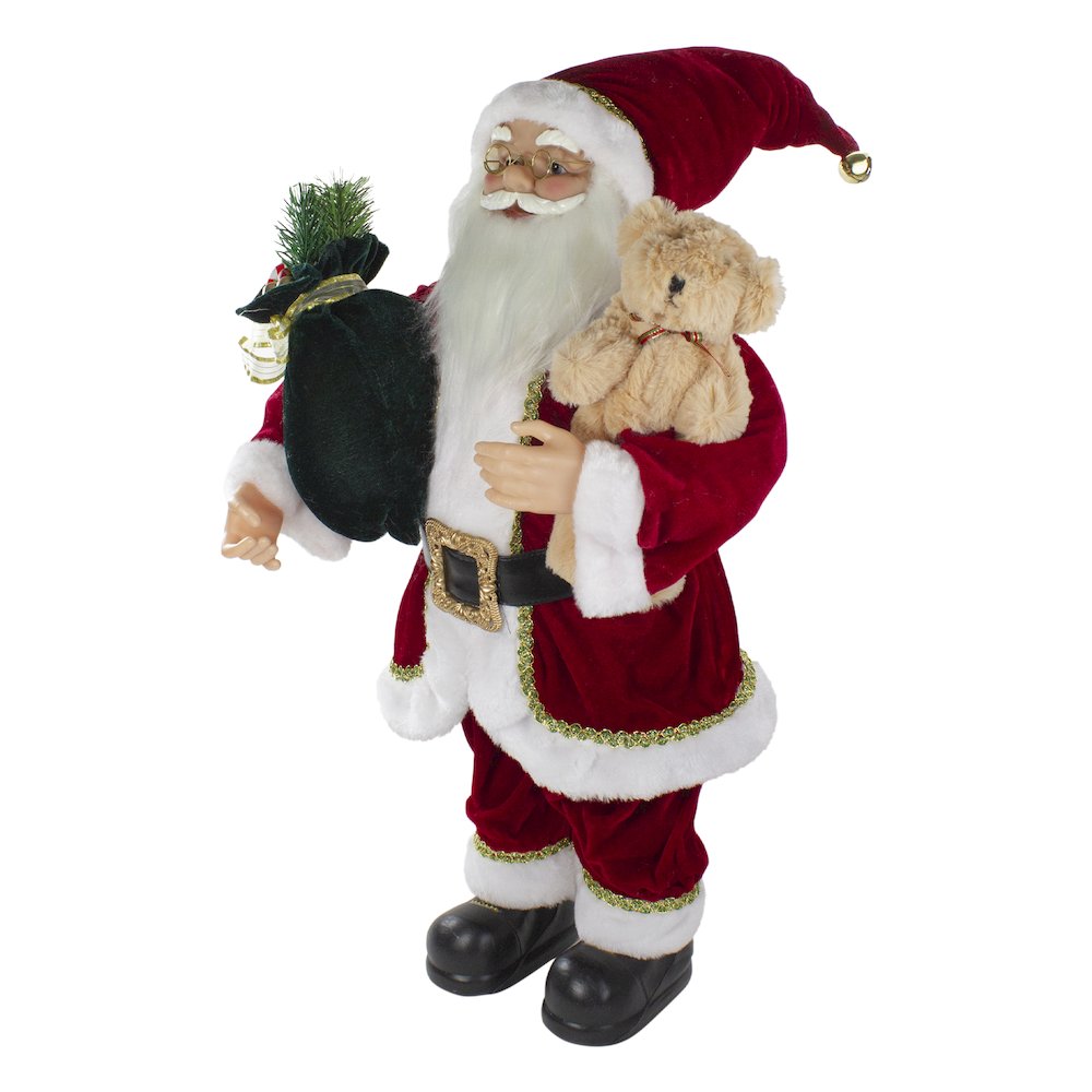 2' Standing Santa Christmas Figure with a Plush Bear. Picture 4