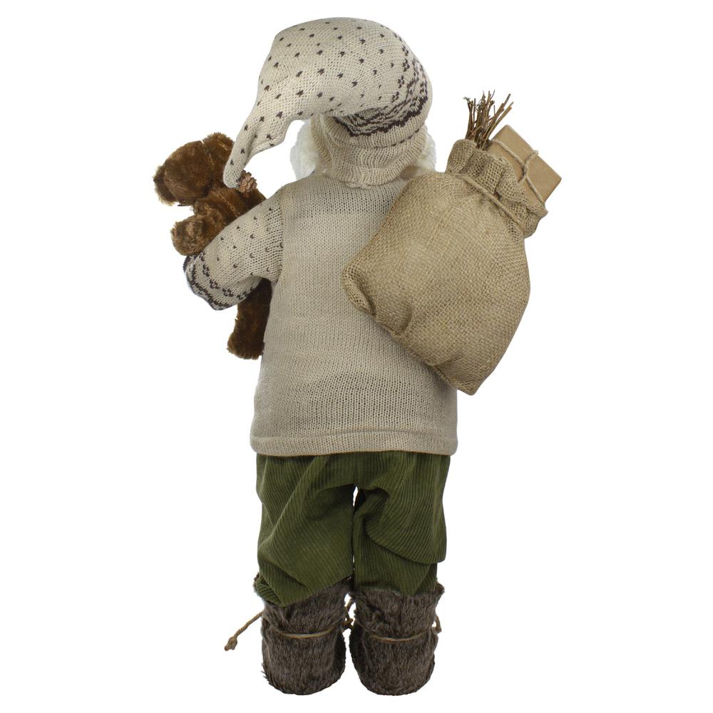 2' Standing Santa Christmas Figure with a Plush Bear and Lantern. Picture 5