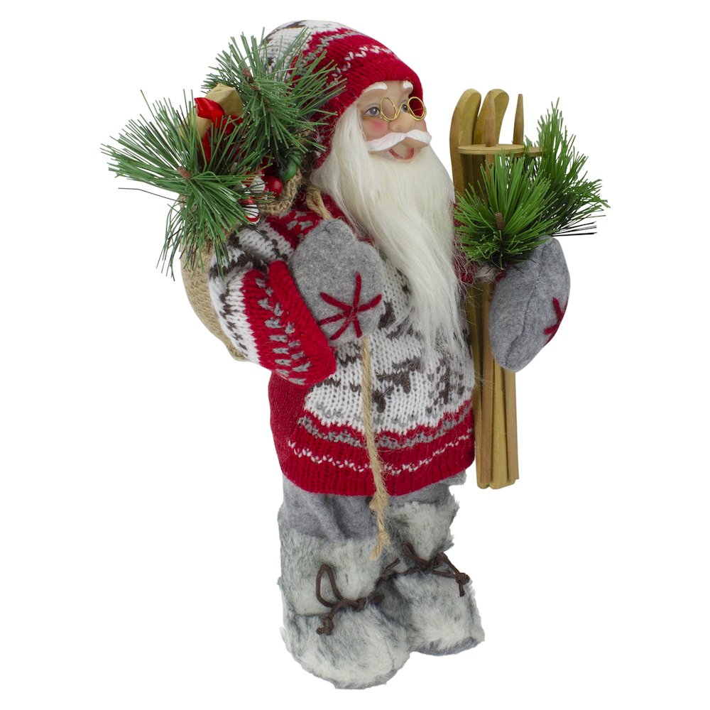 Standing Nordic Santa with Skis Christmas Figure - 12". Picture 3