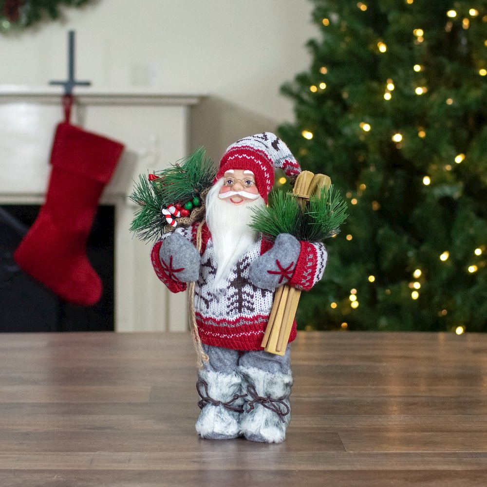 Standing Nordic Santa with Skis Christmas Figure - 12". Picture 2
