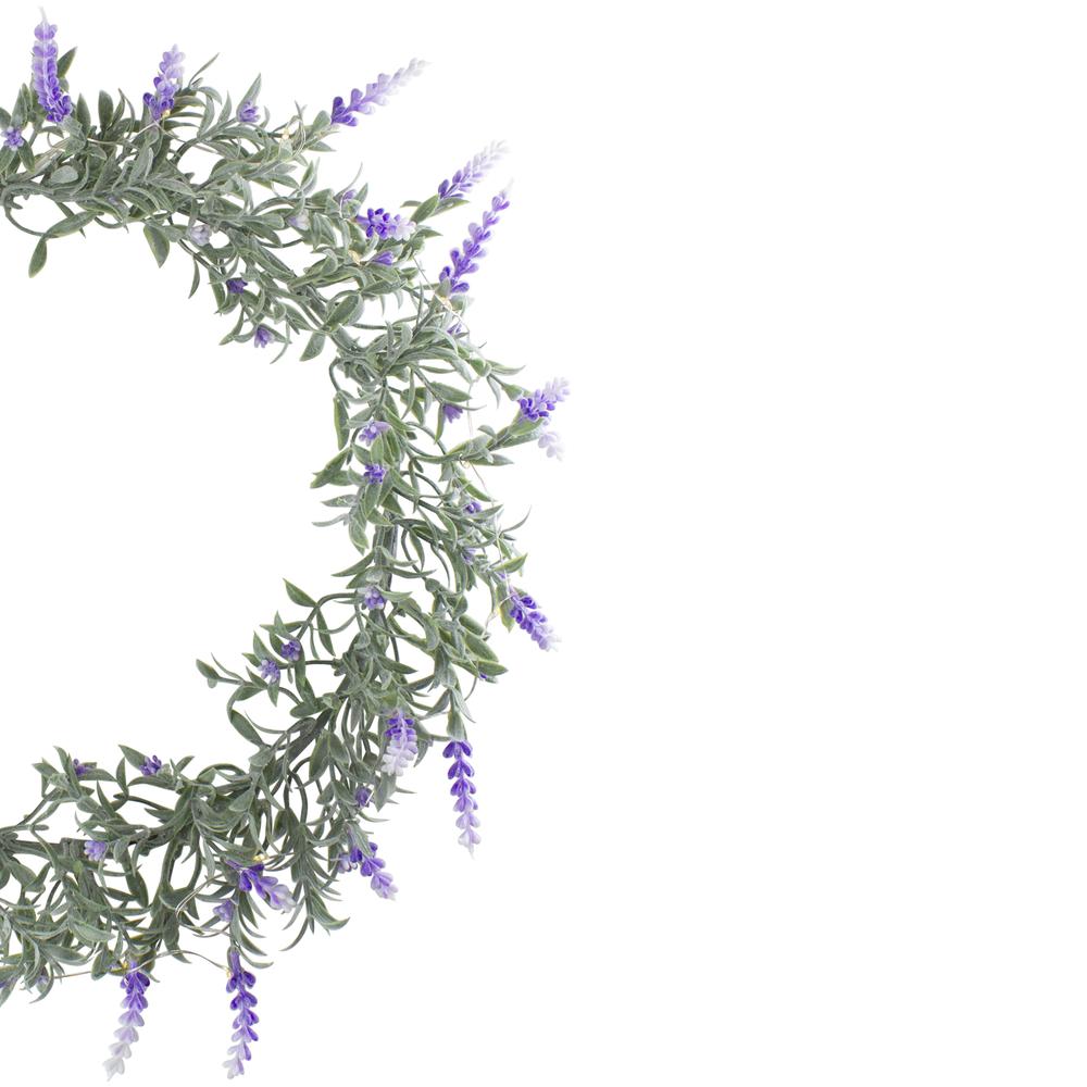 LED Lighted Artificial White/Purple Lavender Spring Wreath- 16-inch, White Lights. Picture 3