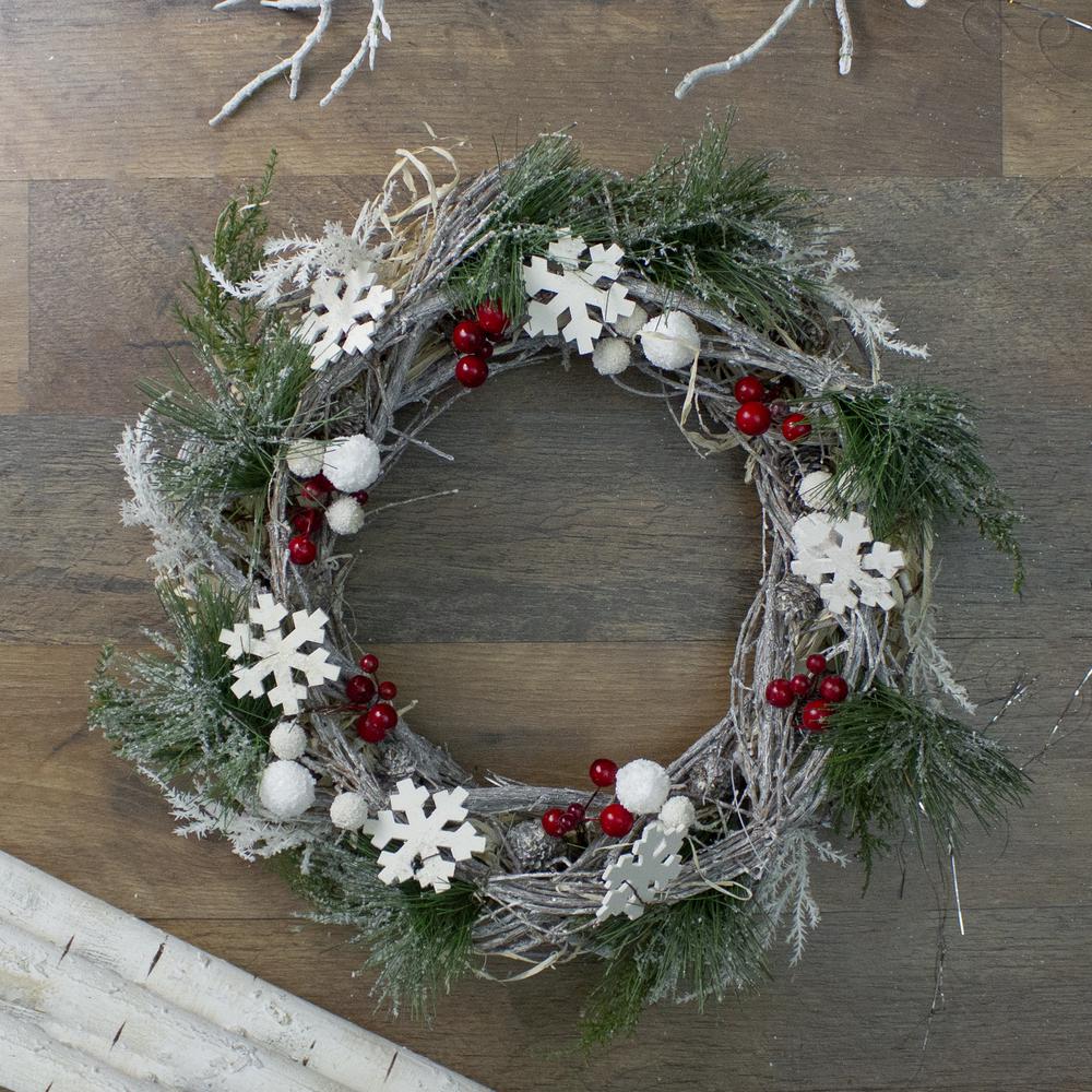 Snowflakes and Berries Winter Foliage Christmas Wreath  24-Inch  Unlit. Picture 2