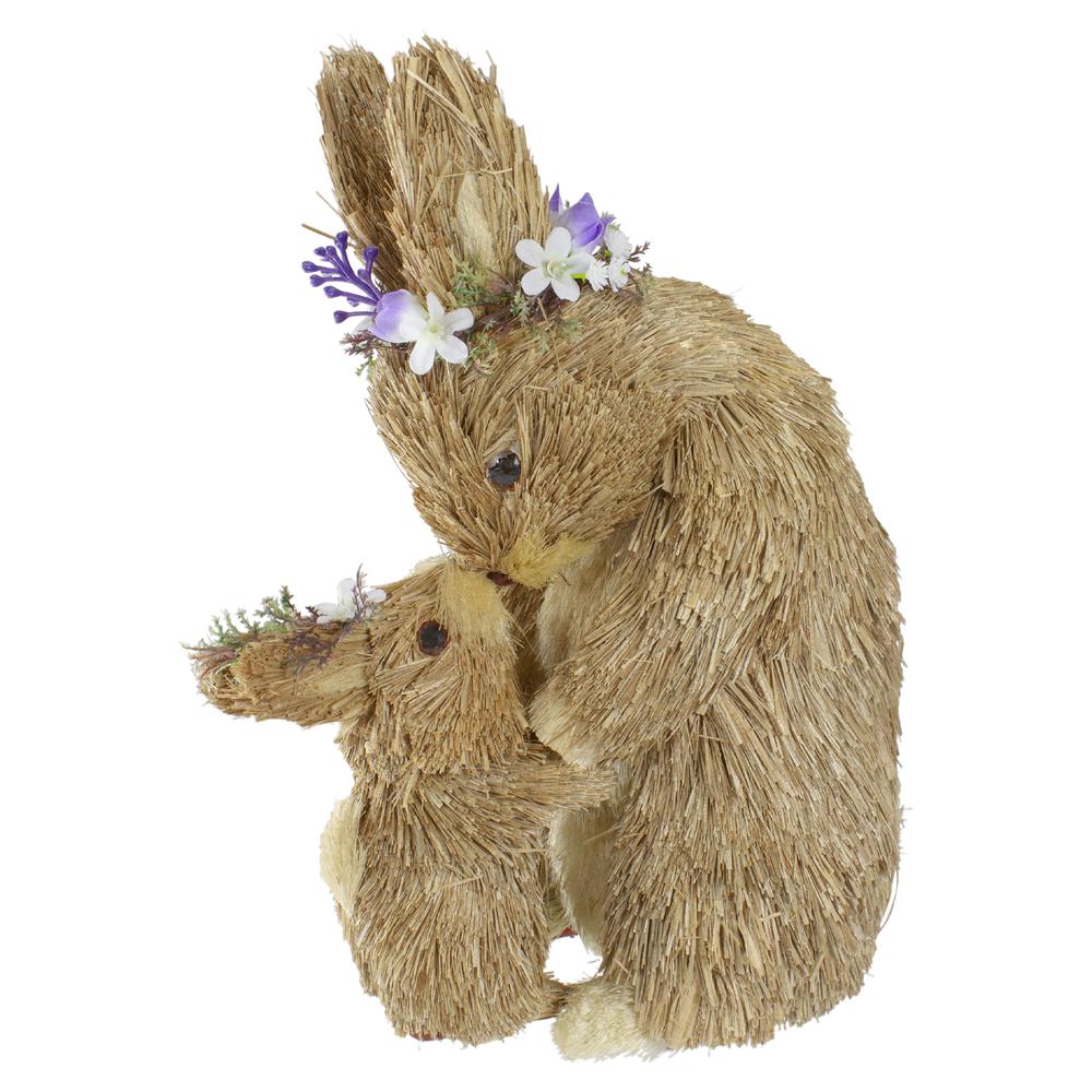 12" Brown Mommy and Baby Bunny Sisal Easter Figure. Picture 2