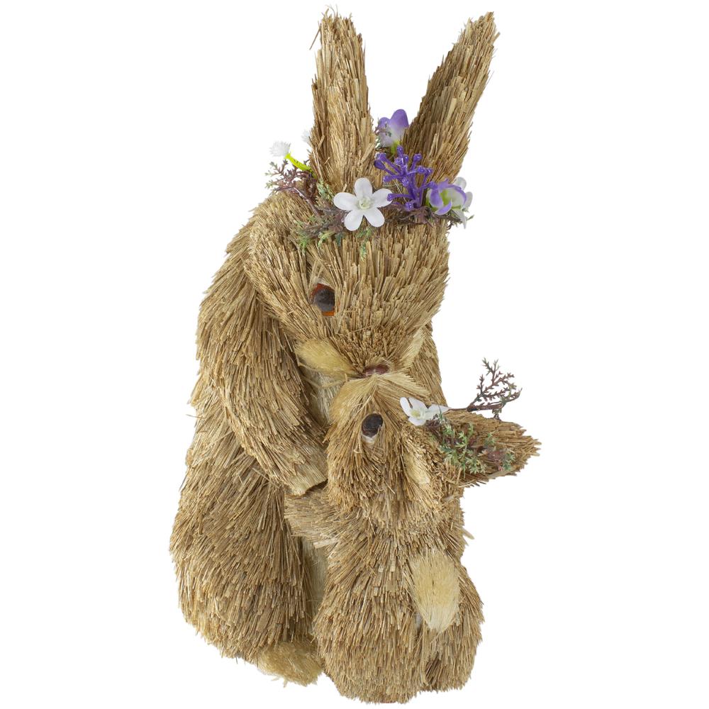 12" Brown Mommy and Baby Bunny Sisal Easter Figure. Picture 1
