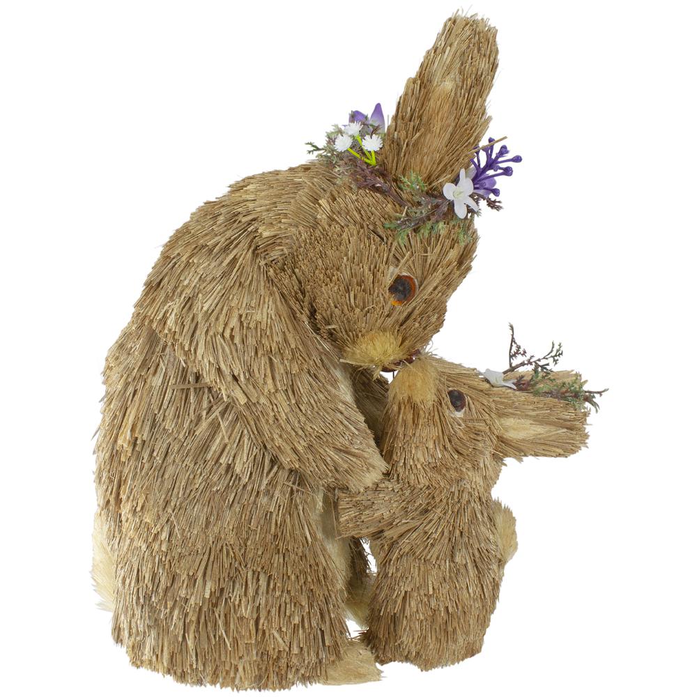 12" Brown Mommy and Baby Bunny Sisal Easter Figure. Picture 3