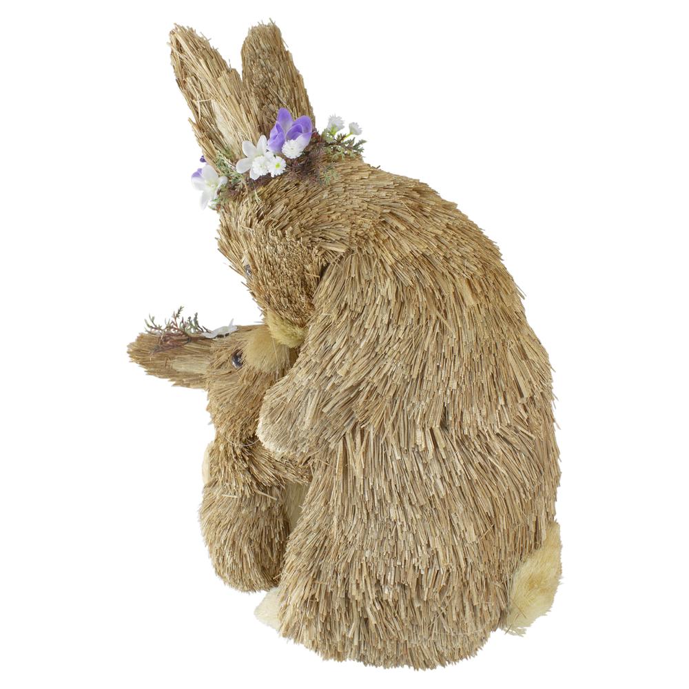 12" Brown Mommy and Baby Bunny Sisal Easter Figure. Picture 4
