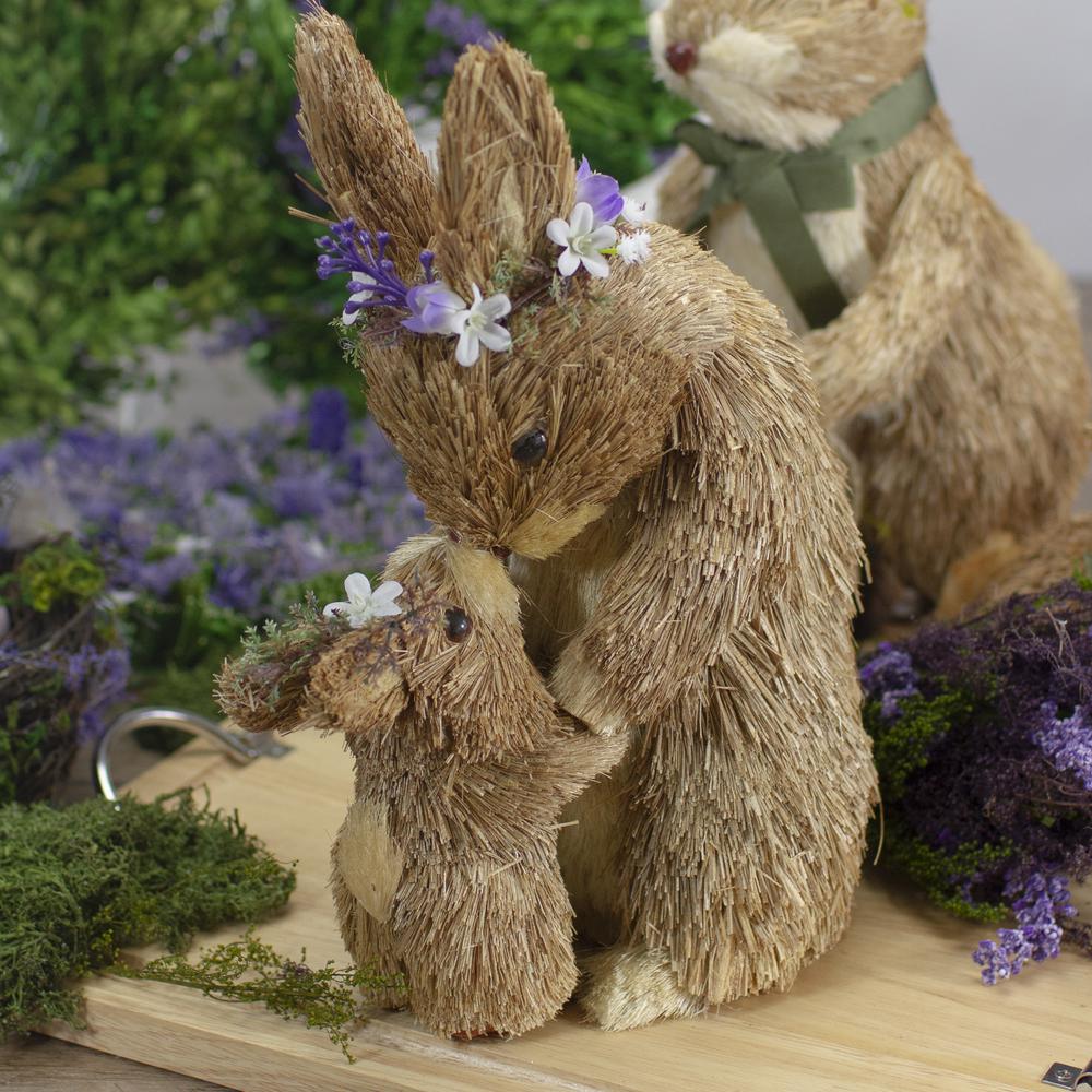 12" Brown Mommy and Baby Bunny Sisal Easter Figure. Picture 5