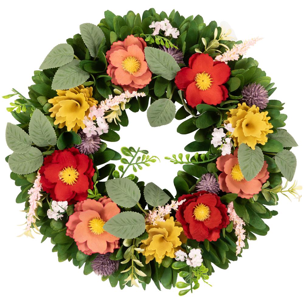 Wooden Mixed Floral and Foliage Artificial Spring Wreath - 13.75". Picture 1