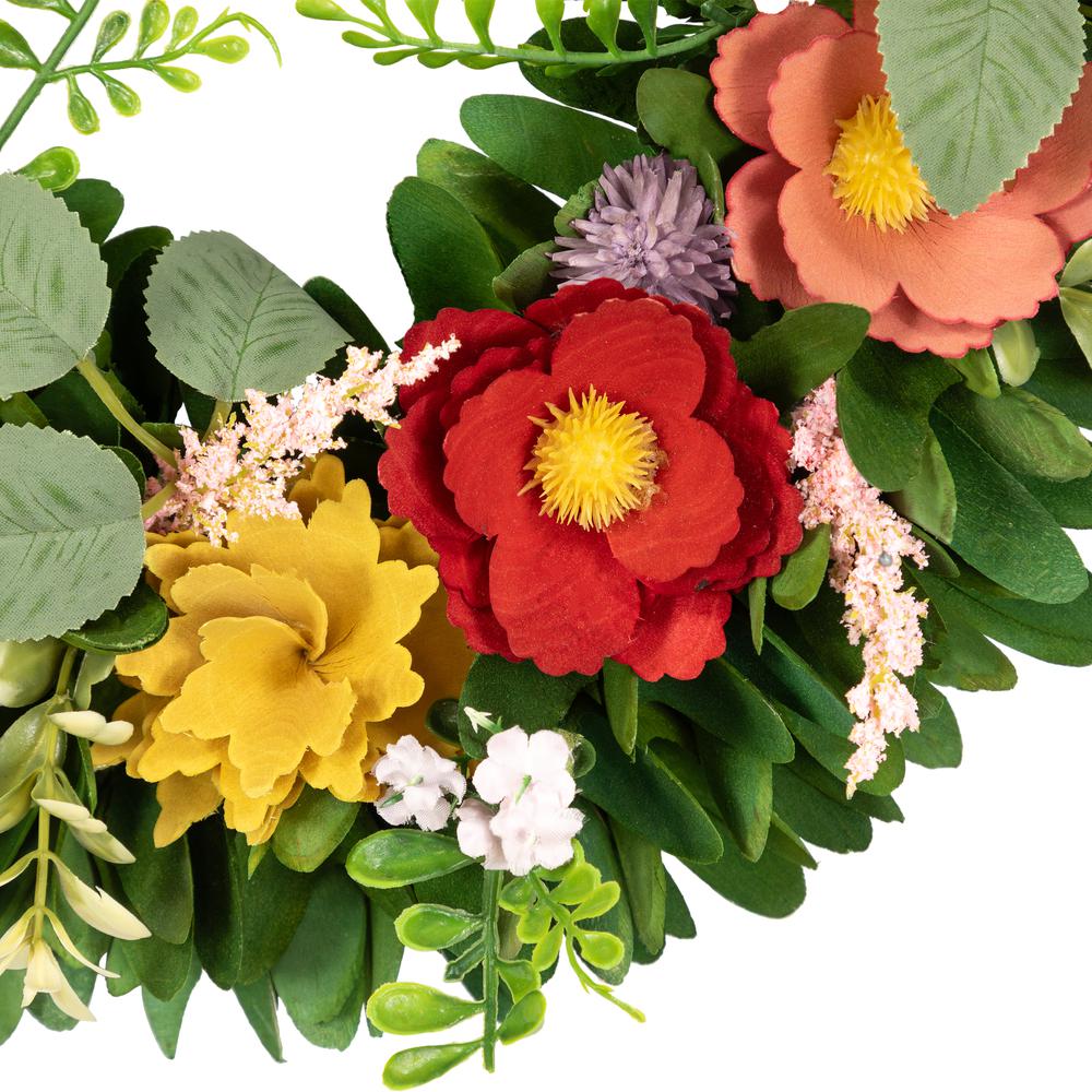Wooden Mixed Floral and Foliage Artificial Spring Wreath - 13.75". Picture 2