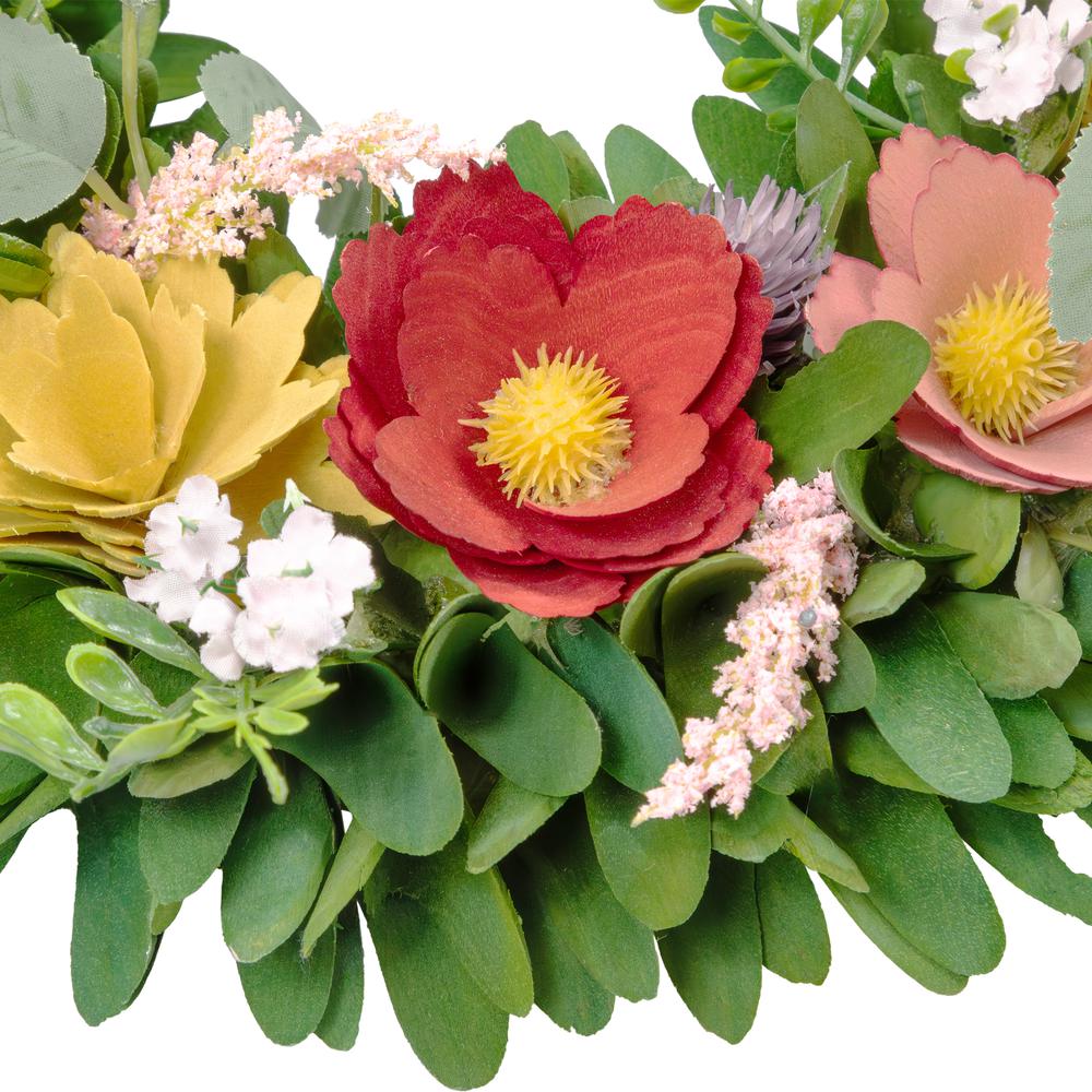 Wooden Mixed Floral and Foliage Artificial Spring Wreath - 13.75". Picture 3