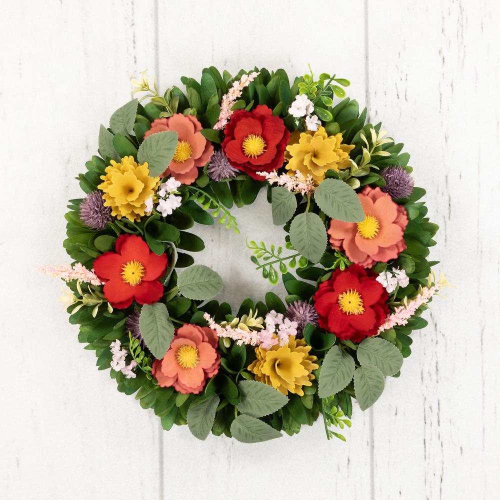 Wooden Mixed Floral and Foliage Artificial Spring Wreath - 13.75". Picture 4