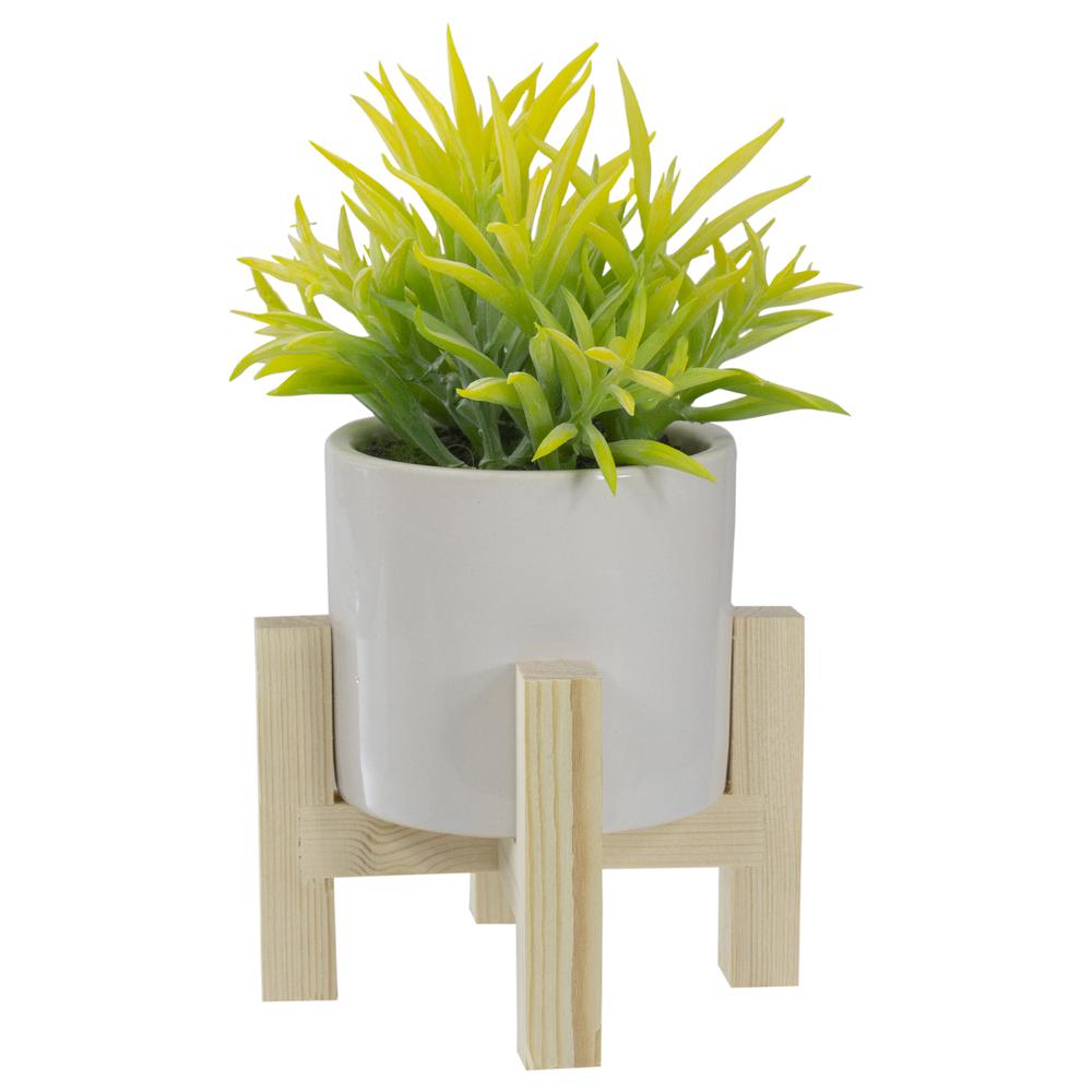 8" Potted Green Artificial Succulent with Wooden Stand. Picture 1