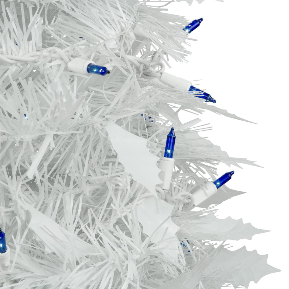 6ft Lighted White Tinsel Pop-Up Artificial Christmas Tree  Blue Lights. Picture 2