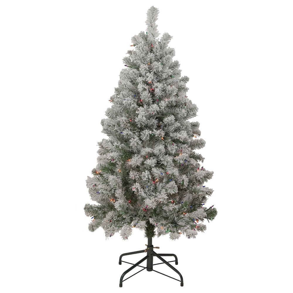 4.5' Pre-Lit Flocked Madison Pine Artificial Christmas Tree  Multi Lights. Picture 1