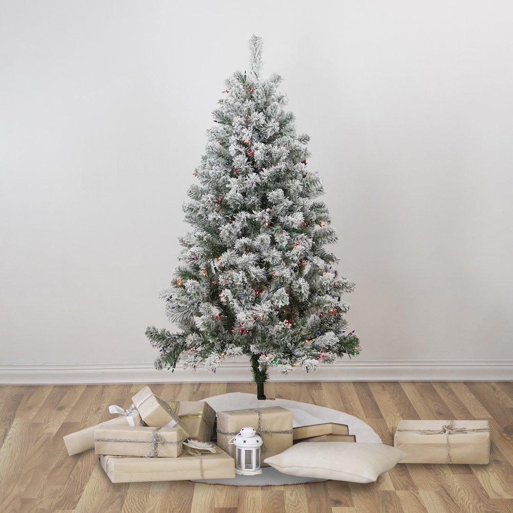 4.5' Pre-Lit Flocked Madison Pine Artificial Christmas Tree  Multi Lights. Picture 2