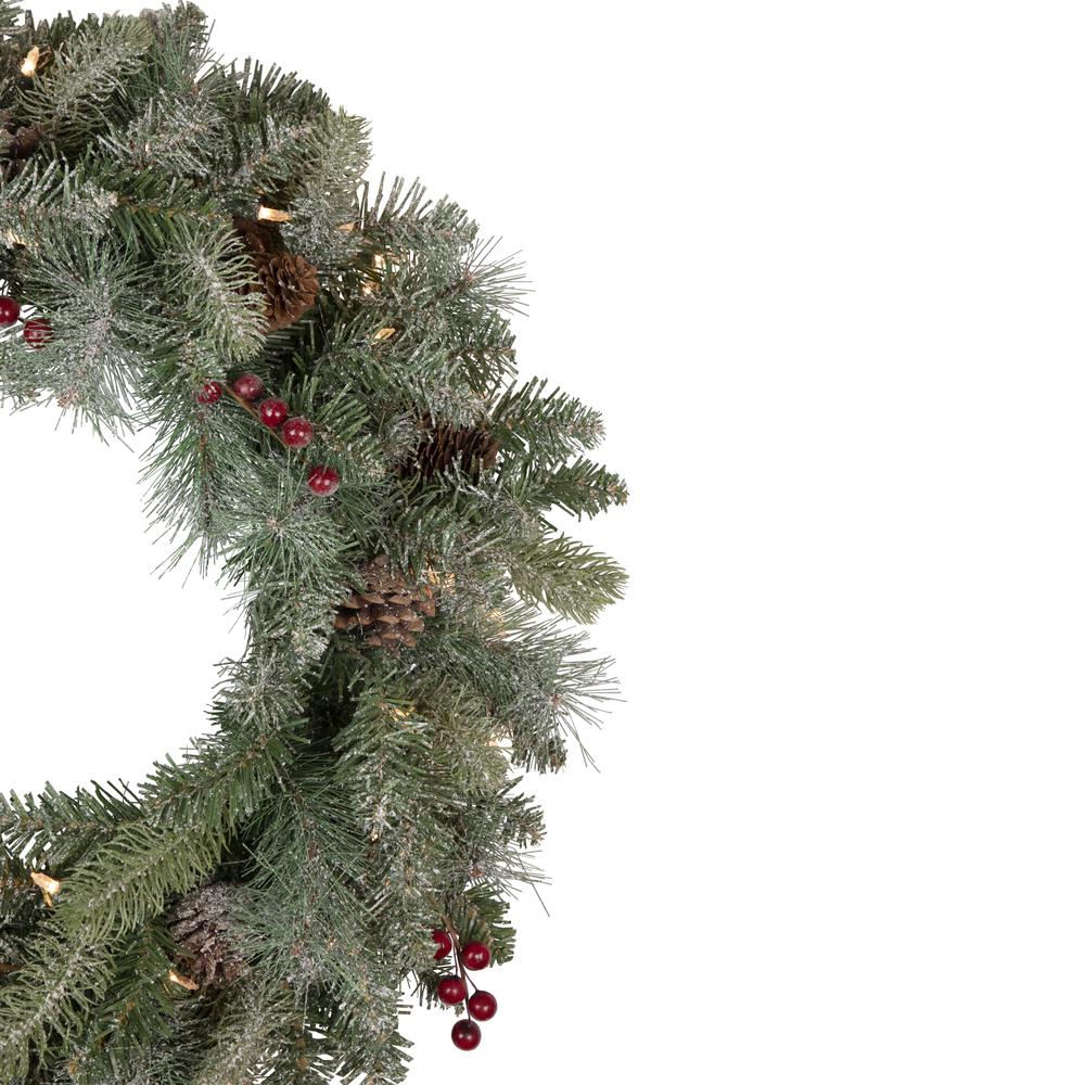 Pre-Lit Snowy Waterloo Pine Artificial Christmas Wreath - 24-Inch  Clear Lights. Picture 4