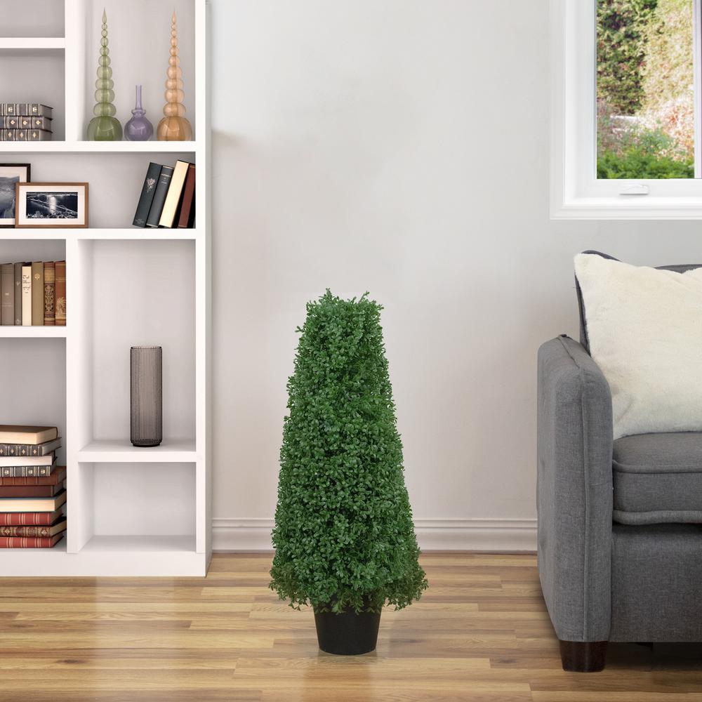 30" Artificial Boxwood Cone Topiary Tree with Round Pot  Unlit. Picture 2
