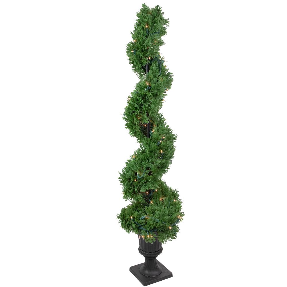 4.5' Pre-Lit Artificial Cedar Spiral Topiary Tree. Picture 1