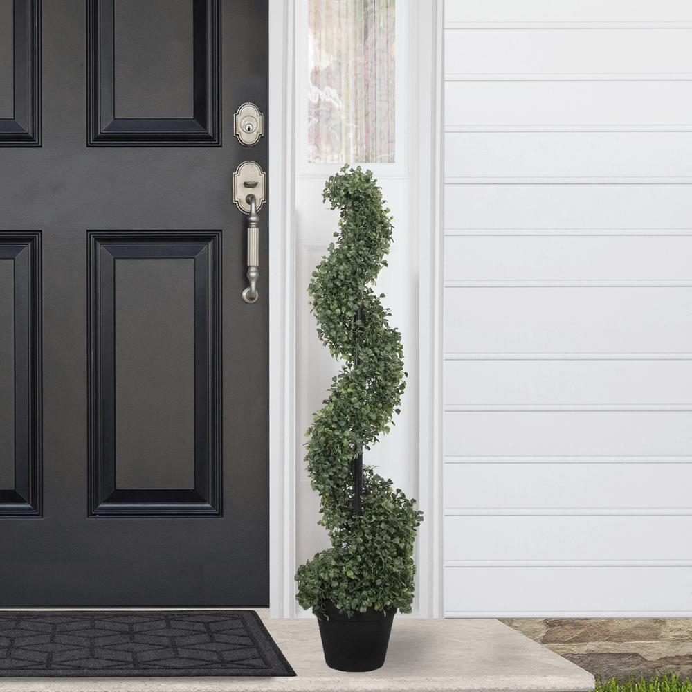 3' Artificial Two-Tone Boxwood Spiral Topiary Tree with Round Pot  Unlit. Picture 2