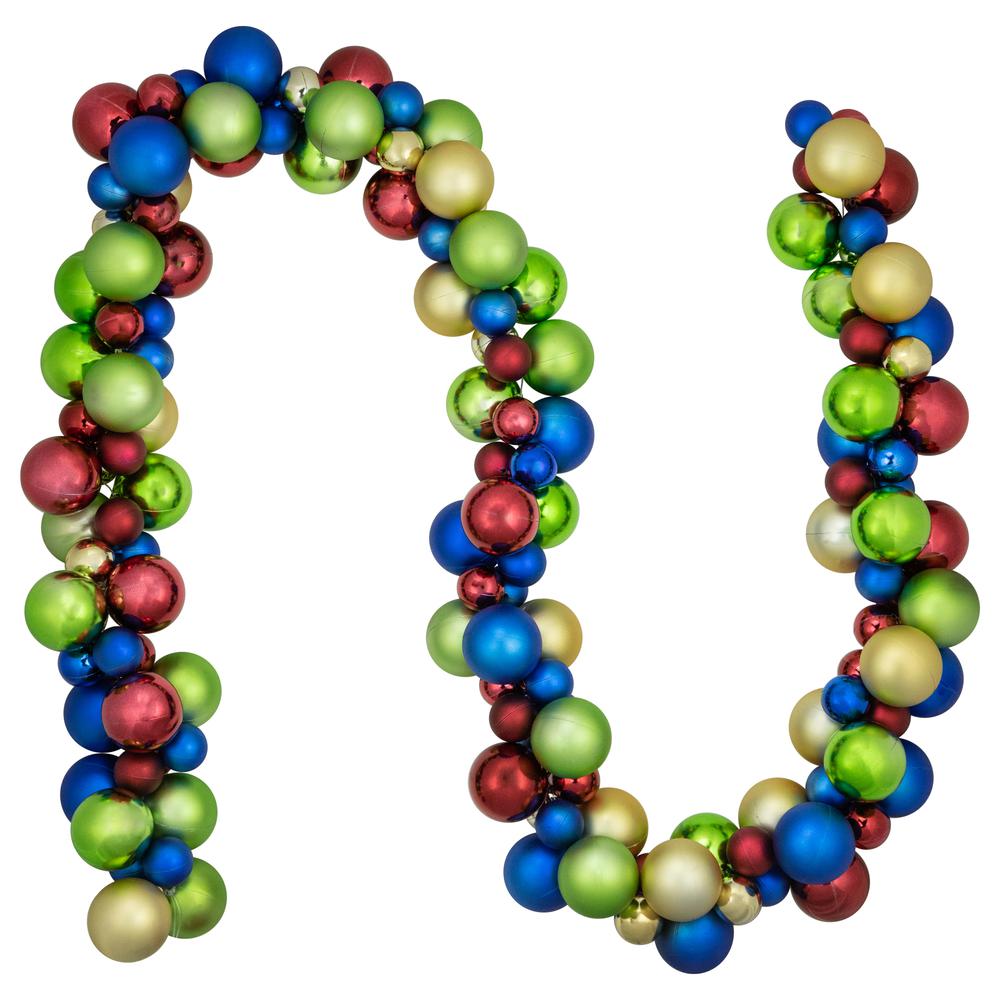 6' Multi-Color 2-Finish Shatterproof Ball Christmas Garland. Picture 1