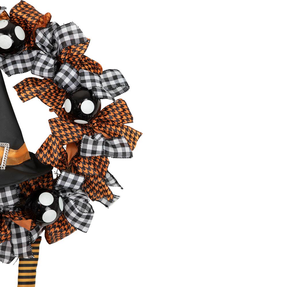 Orange and Black Witch with Bows Halloween Wreath  24-Inch  Unlit. Picture 4