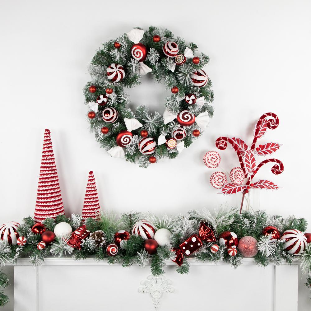 6' Flocked Pine Artificial Christmas Garland with Candy Ornaments and Pinecones. Picture 3