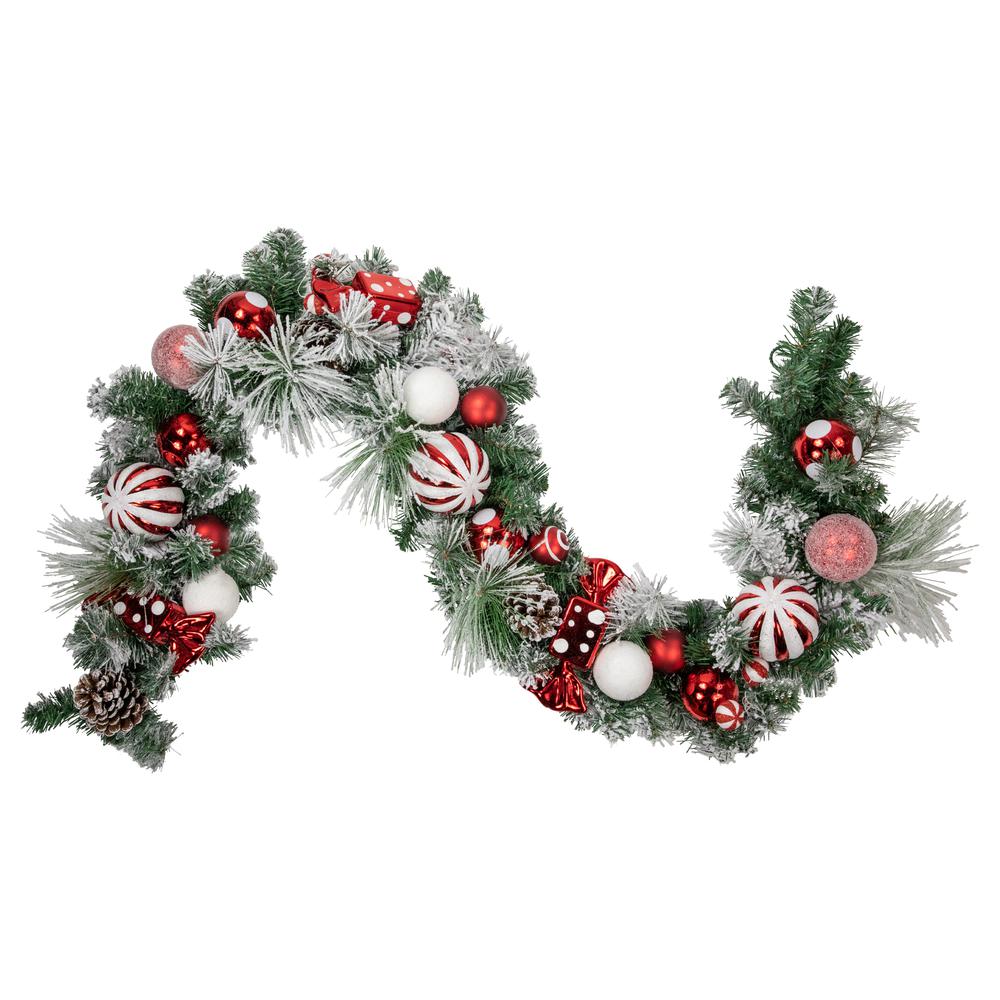 6' Flocked Pine Artificial Christmas Garland with Candy Ornaments and Pinecones. Picture 1