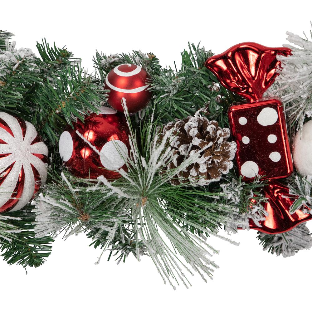 6' Flocked Pine Artificial Christmas Garland with Candy Ornaments and Pinecones. Picture 4