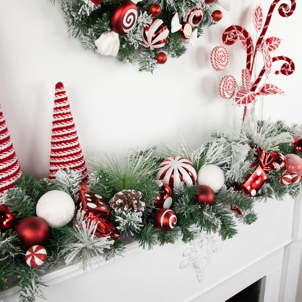 6' Flocked Pine Artificial Christmas Garland with Candy Ornaments and Pinecones. Picture 2