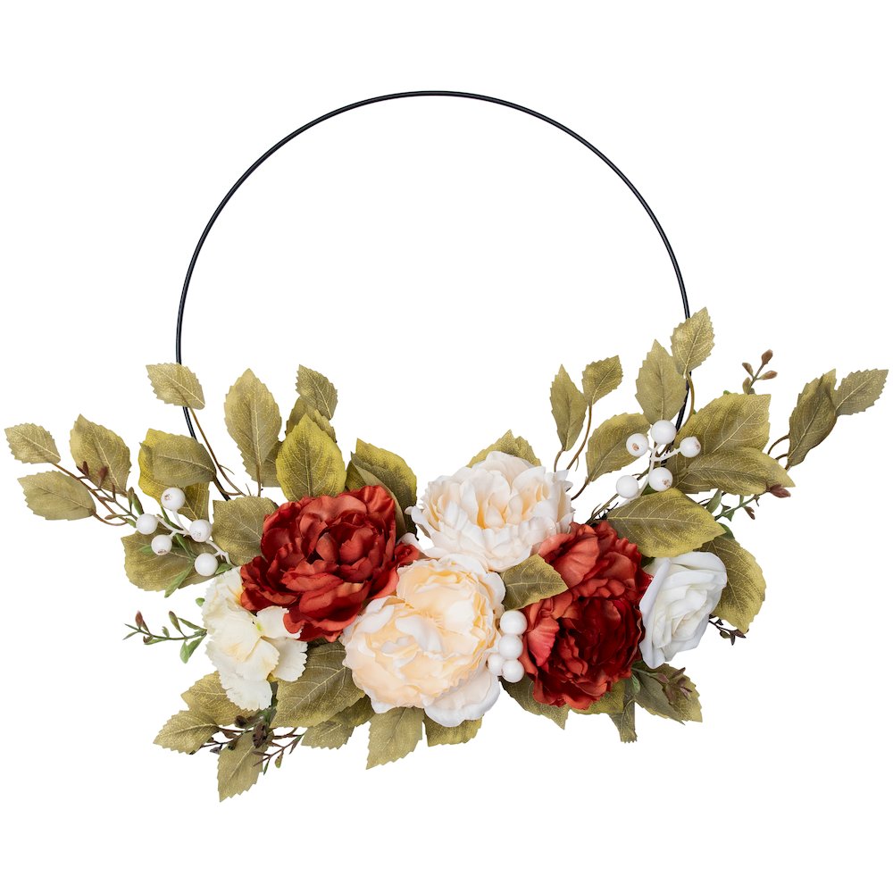 Autumn Harvest Artificial Floral Half Wreath with Fall Foliage  21-Inch. Picture 1
