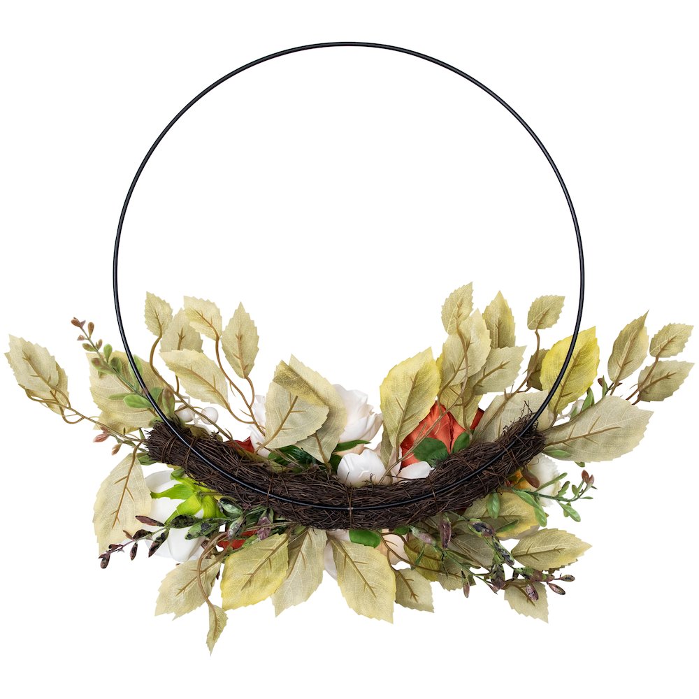 Autumn Harvest Artificial Floral Half Wreath with Fall Foliage  21-Inch. Picture 8