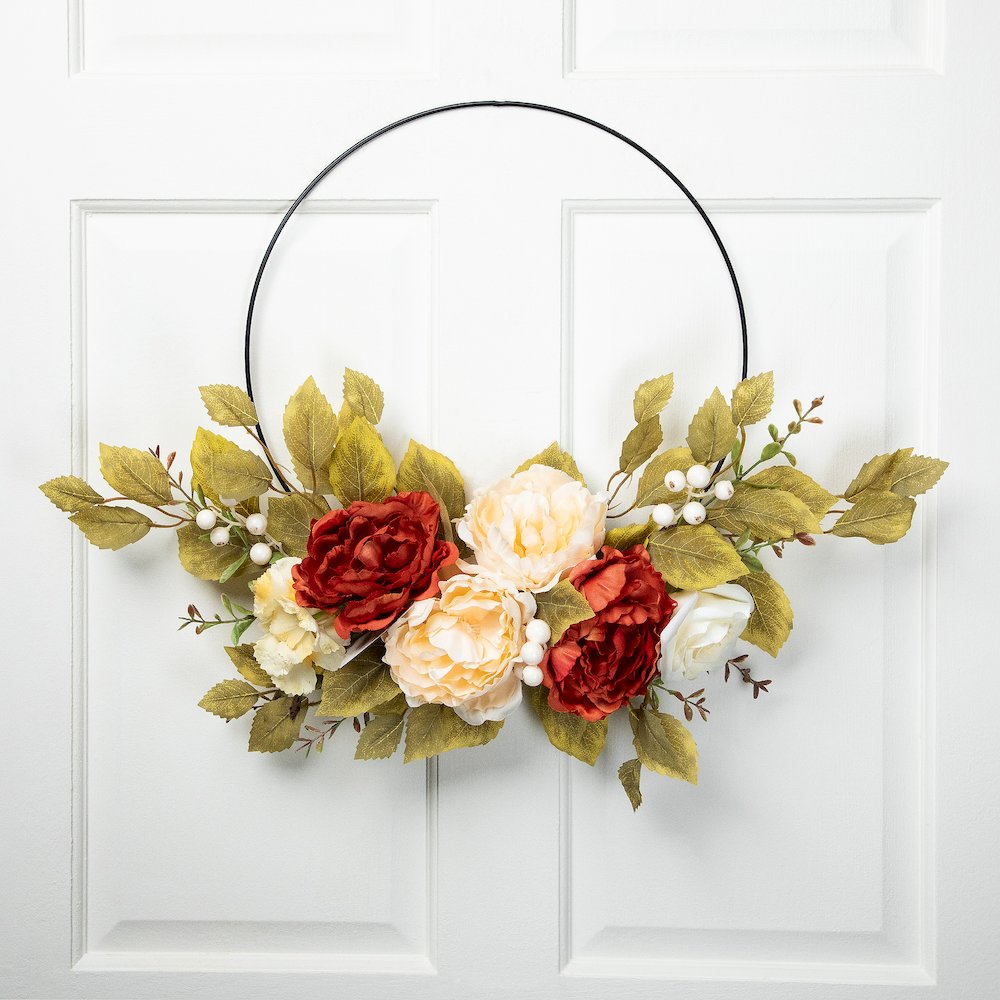 Autumn Harvest Artificial Floral Half Wreath with Fall Foliage  21-Inch. Picture 2