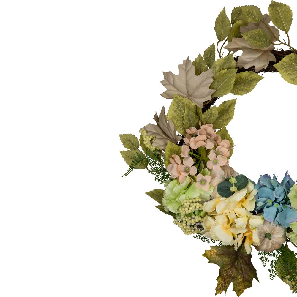 Green and Blue Floral and Gourds Thanksgiving Artificial Wreath  22-Inch. Picture 3