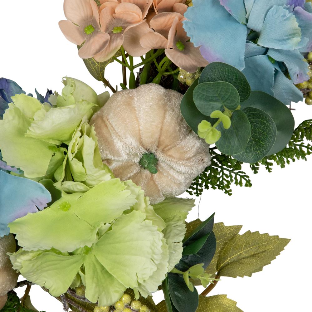 Green and Blue Floral and Gourds Thanksgiving Artificial Wreath  22-Inch. Picture 2