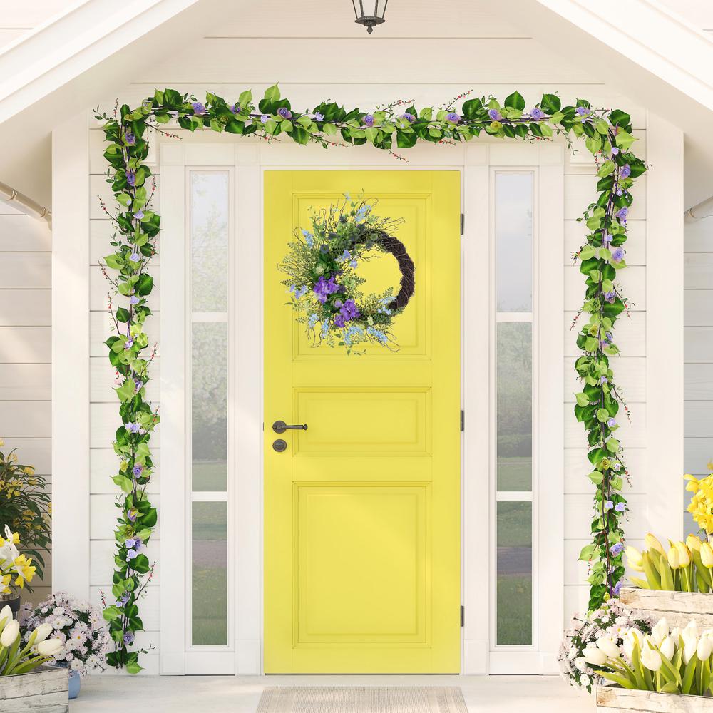 Mixed Wild Flowers and Twig Artificial Spring Wreath  24-Inch. Picture 6