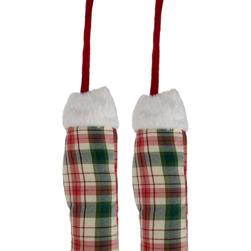 Set of 2 Red and Green Plaid Plush Elf Leg Christmas Picks 30". Picture 6