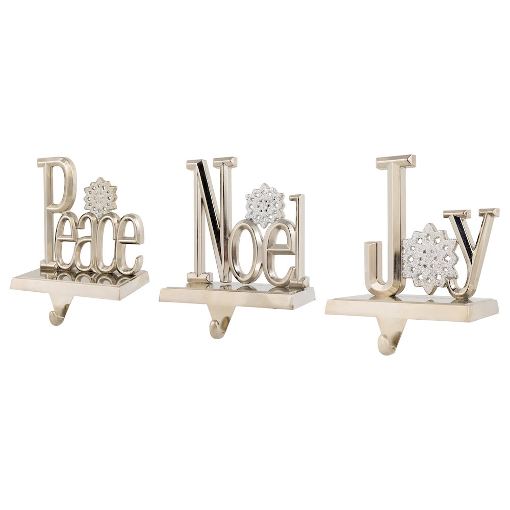 Peace  Joy and Noel Metal Christmas Stocking Holders - 6.5" - Set of 3. Picture 3