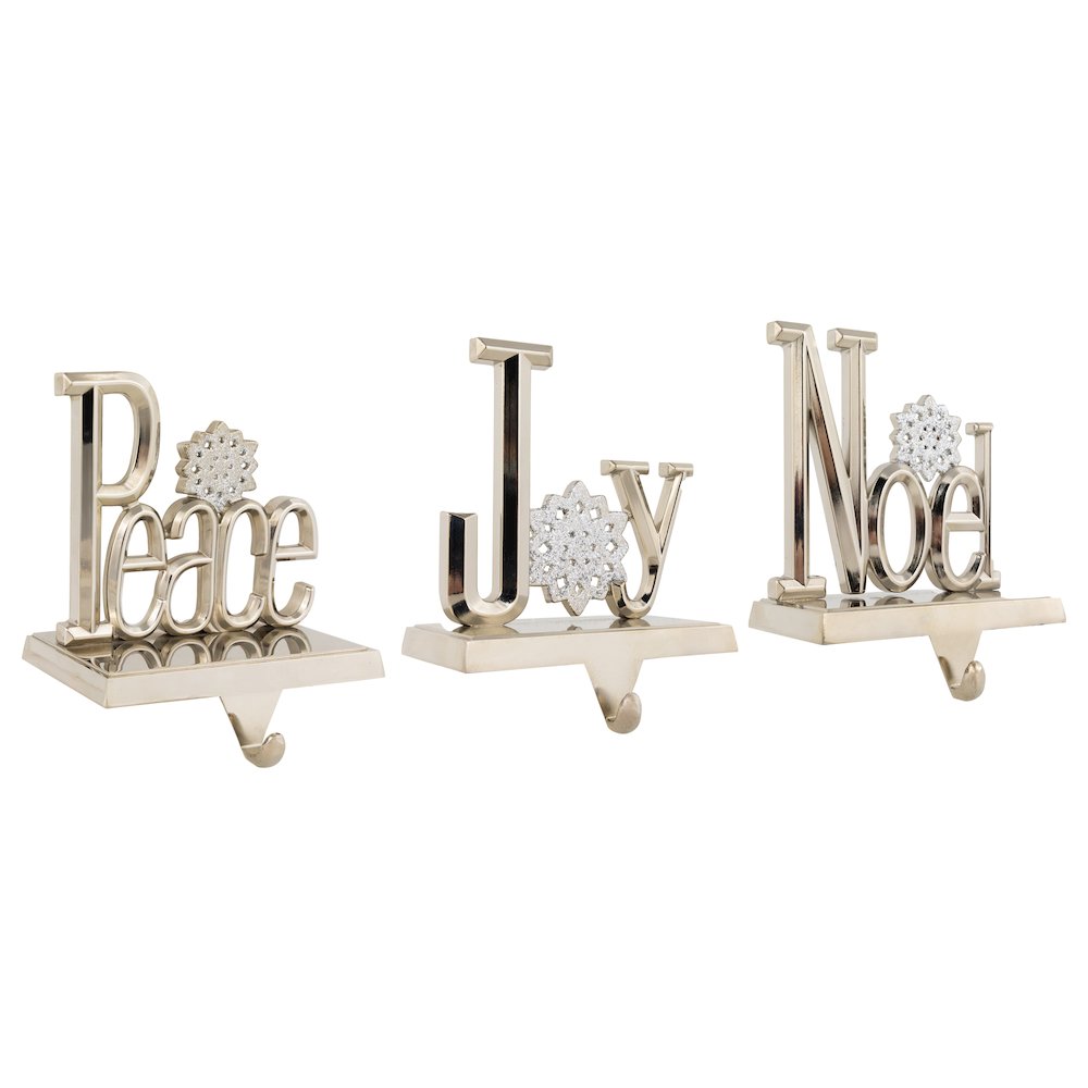 Peace  Joy and Noel Metal Christmas Stocking Holders - 6.5" - Set of 3. Picture 4