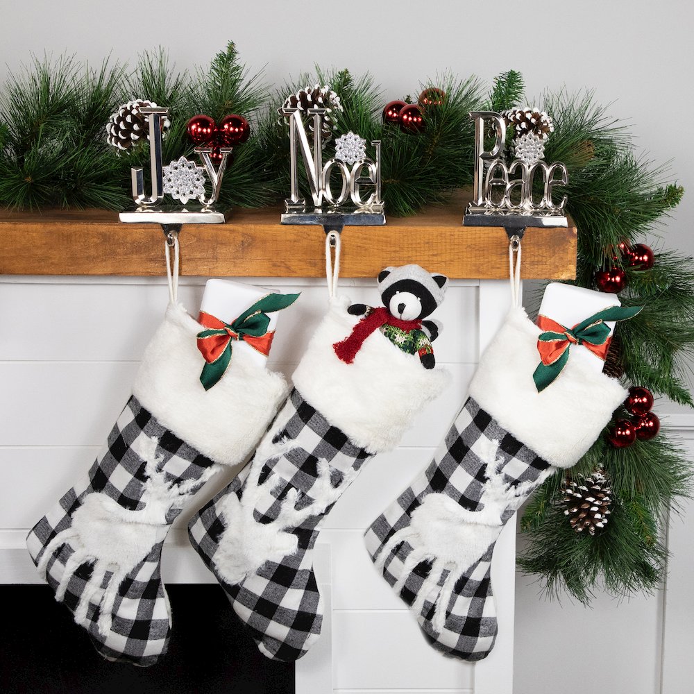Peace  Joy and Noel Metal Christmas Stocking Holders - 6.5" - Set of 3. Picture 2
