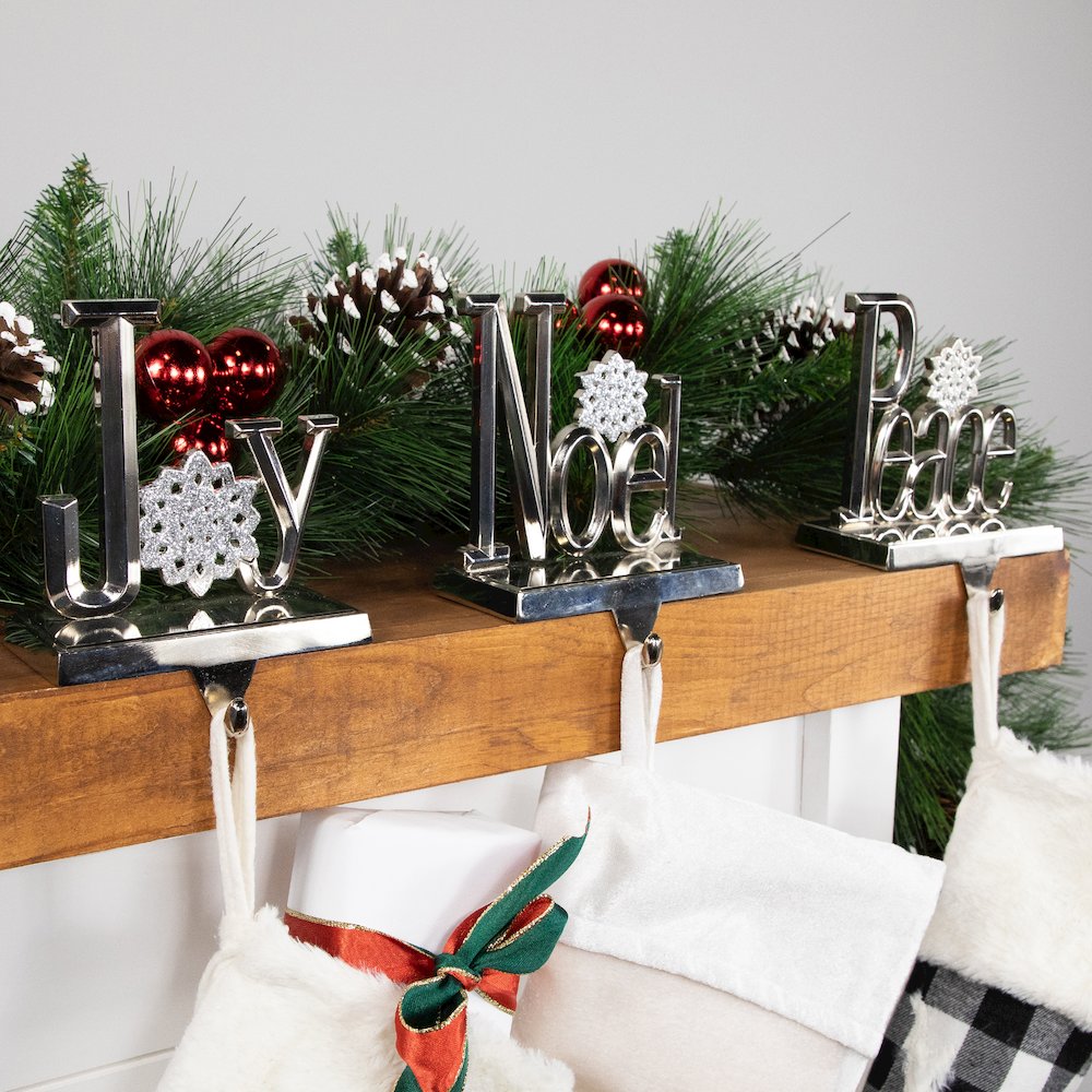 Peace  Joy and Noel Metal Christmas Stocking Holders - 6.5" - Set of 3. Picture 6